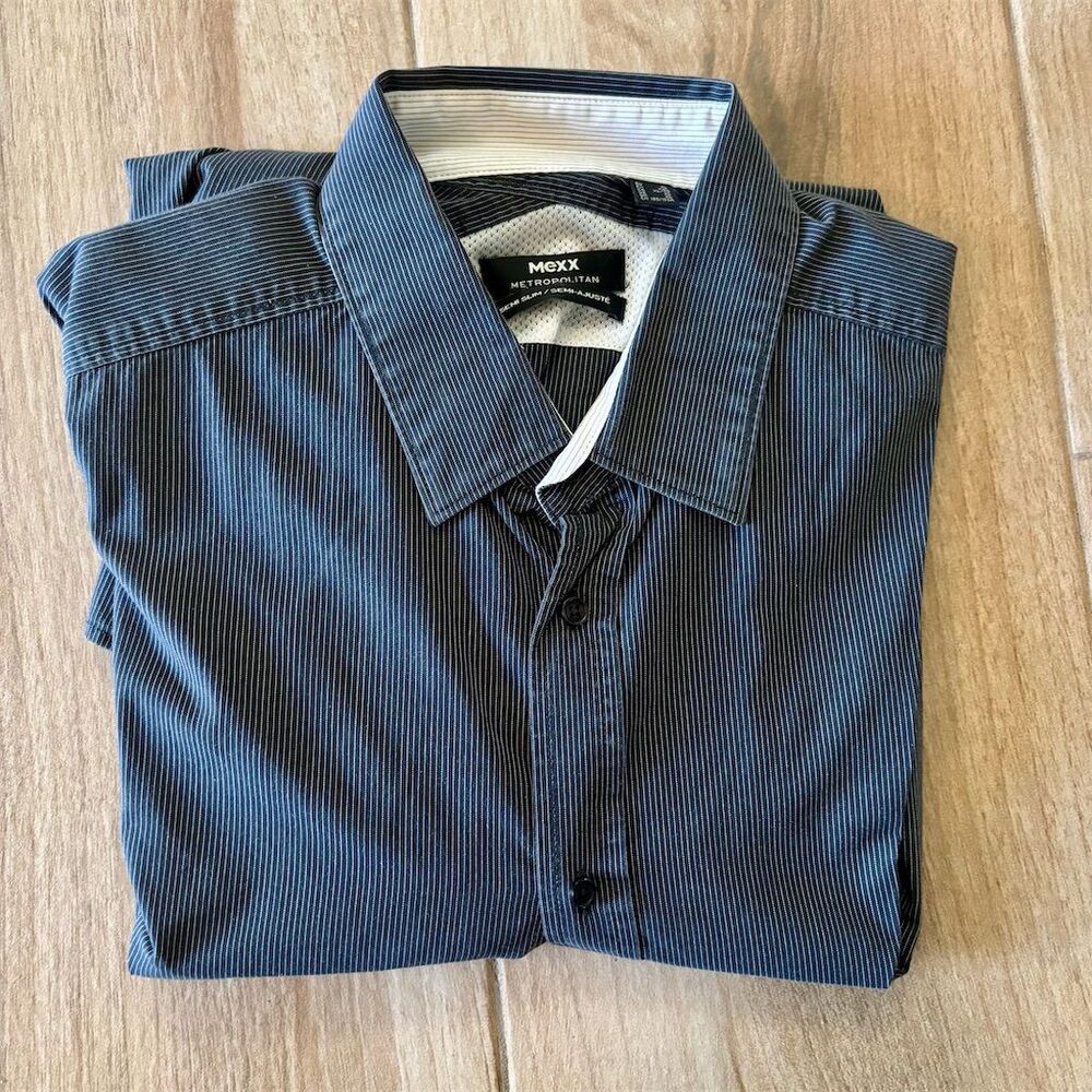 MEXX Men's XL Gray Striped Slim Fit Long Sleeve Button-Up Shirt